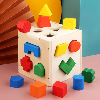 Wooden Educational 15 Hole Geometric Shapes Intelligence Box