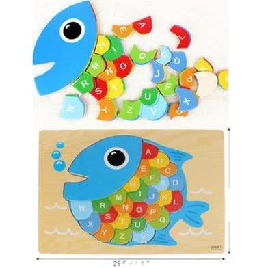 Wooden Educational Alphabet Cartoon Fish Puzzle for kids