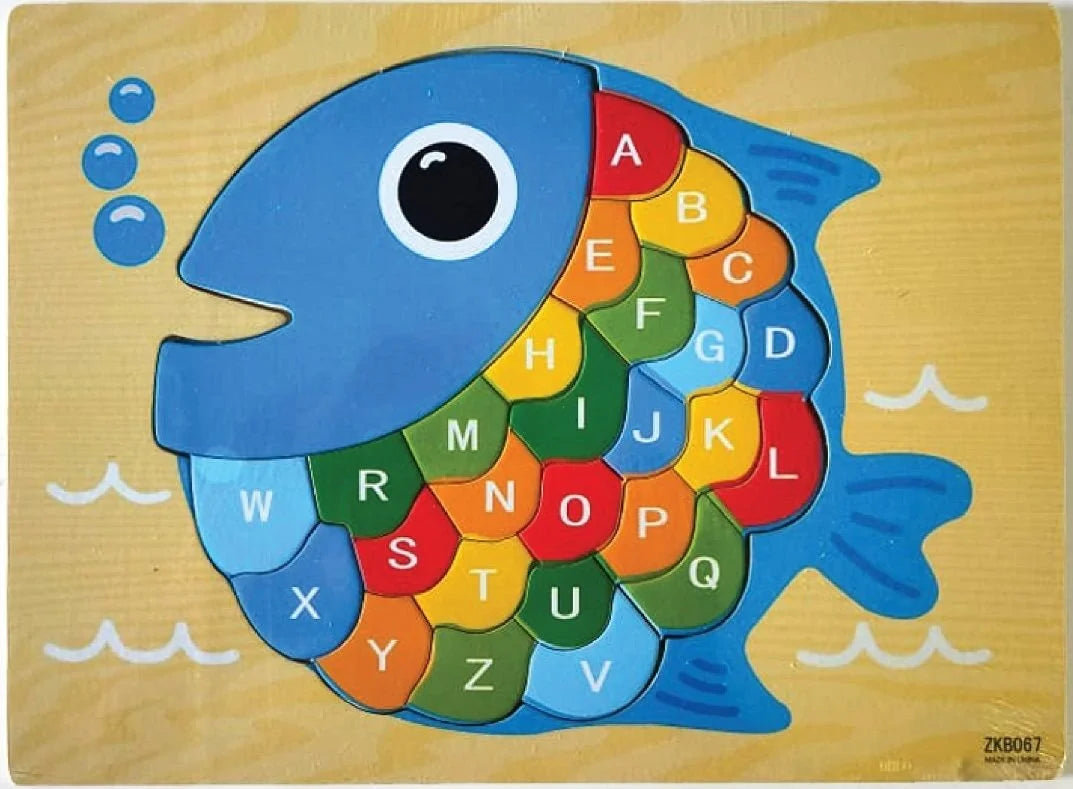 Wooden Educational Alphabet Cartoon Fish Puzzle for kids