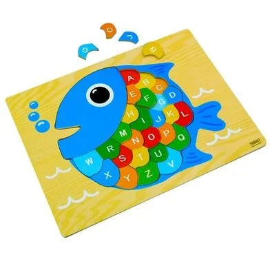 Wooden Educational Alphabet Cartoon Fish Puzzle for kids