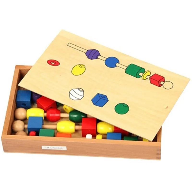 Wooden Educational Games Colorful Shape Beaded Box Toy