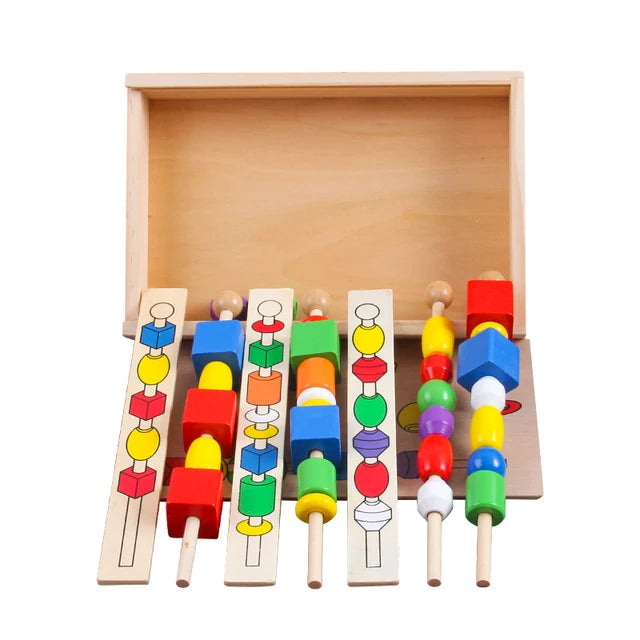 Wooden Educational Games Colorful Shape Beaded Box Toy