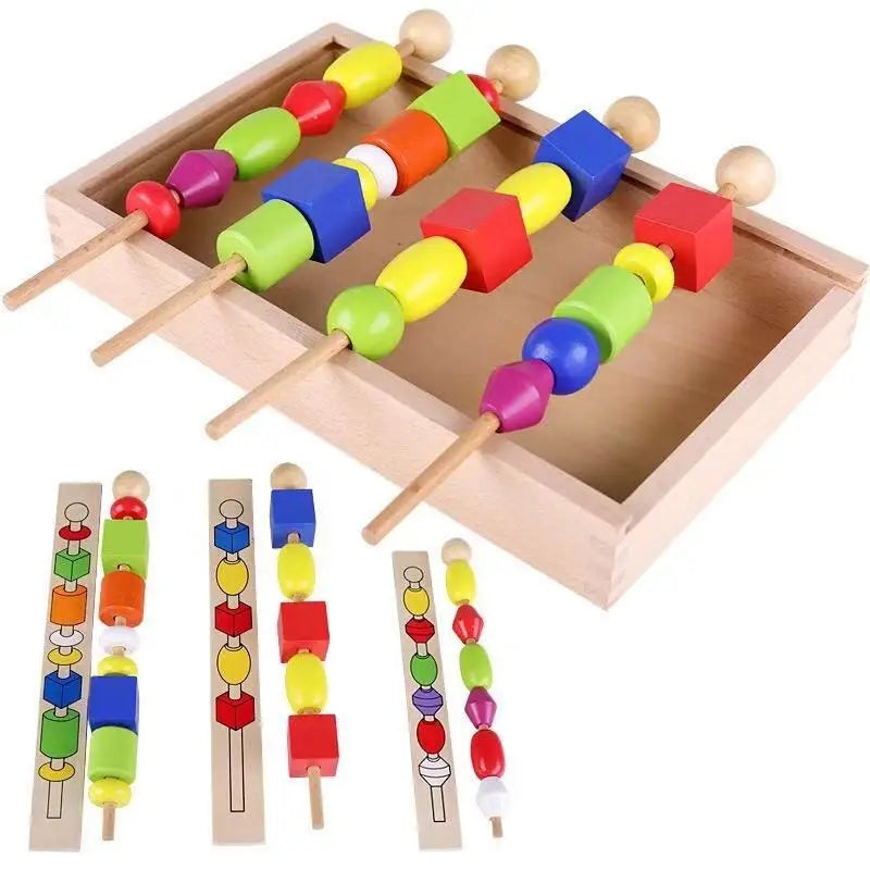 Wooden Educational Games Colorful Shape Beaded Box Toy