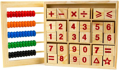 Wooden Frame Abacus Multi Color Beads with Building Blocks