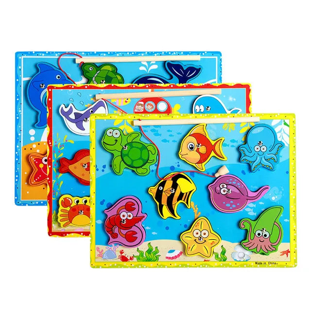 Wooden Magnetic Fishing Game and Puzzle Board