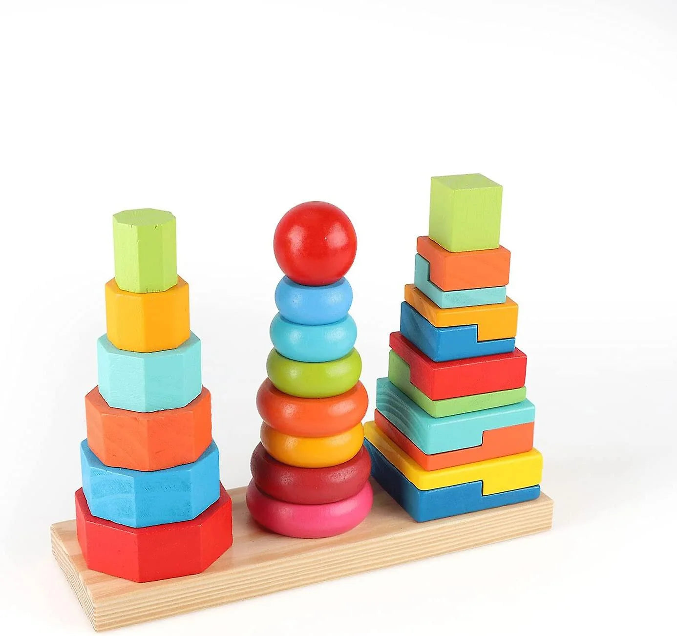 Wooden Rainbow Three Column Shape Stacking Tower