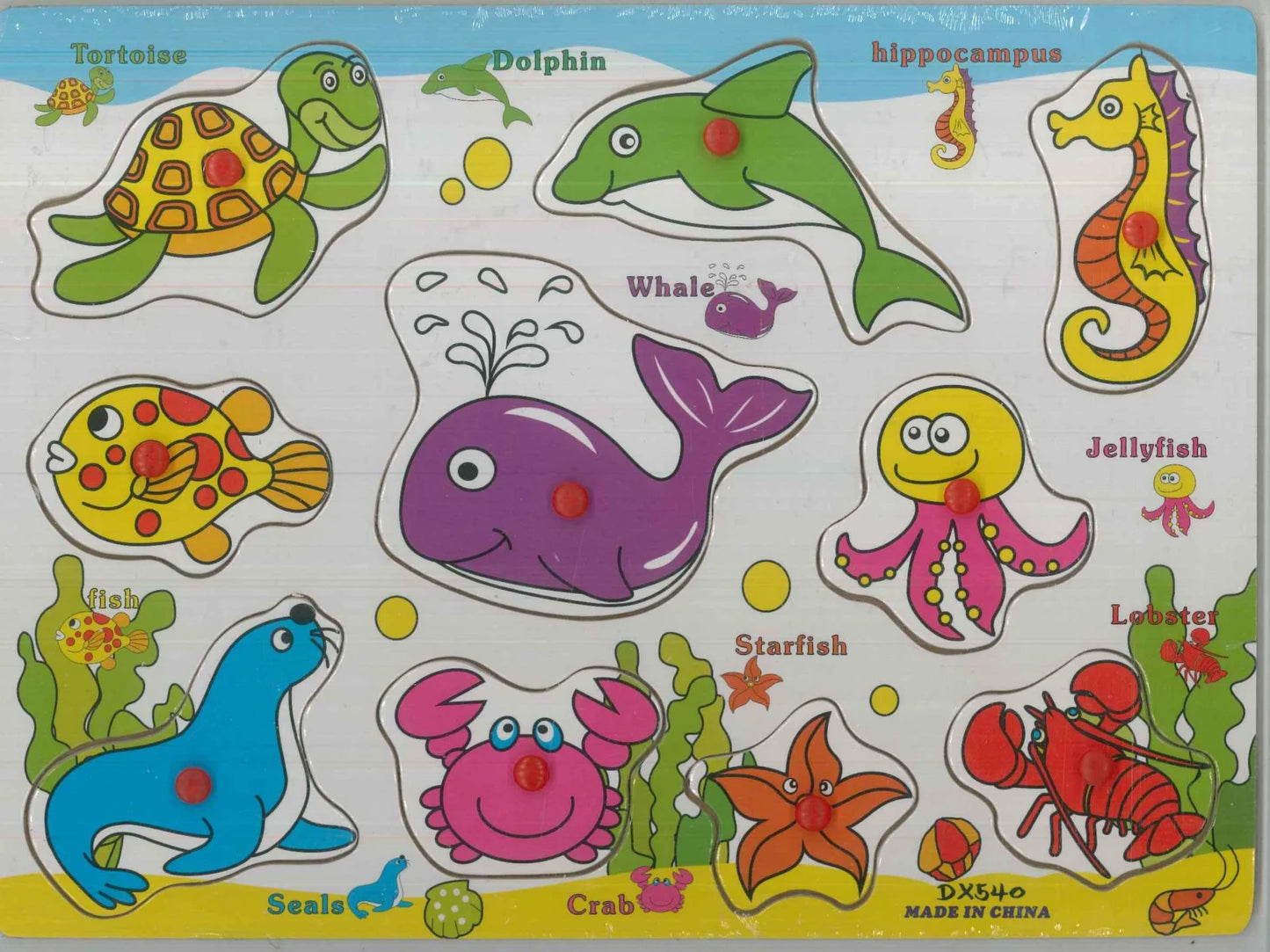 Wooden Sea Animals Pegged Puzzle Board