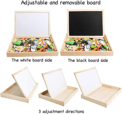 Wooden Double Sided Magnetic Puzzle Drawing Easel Board