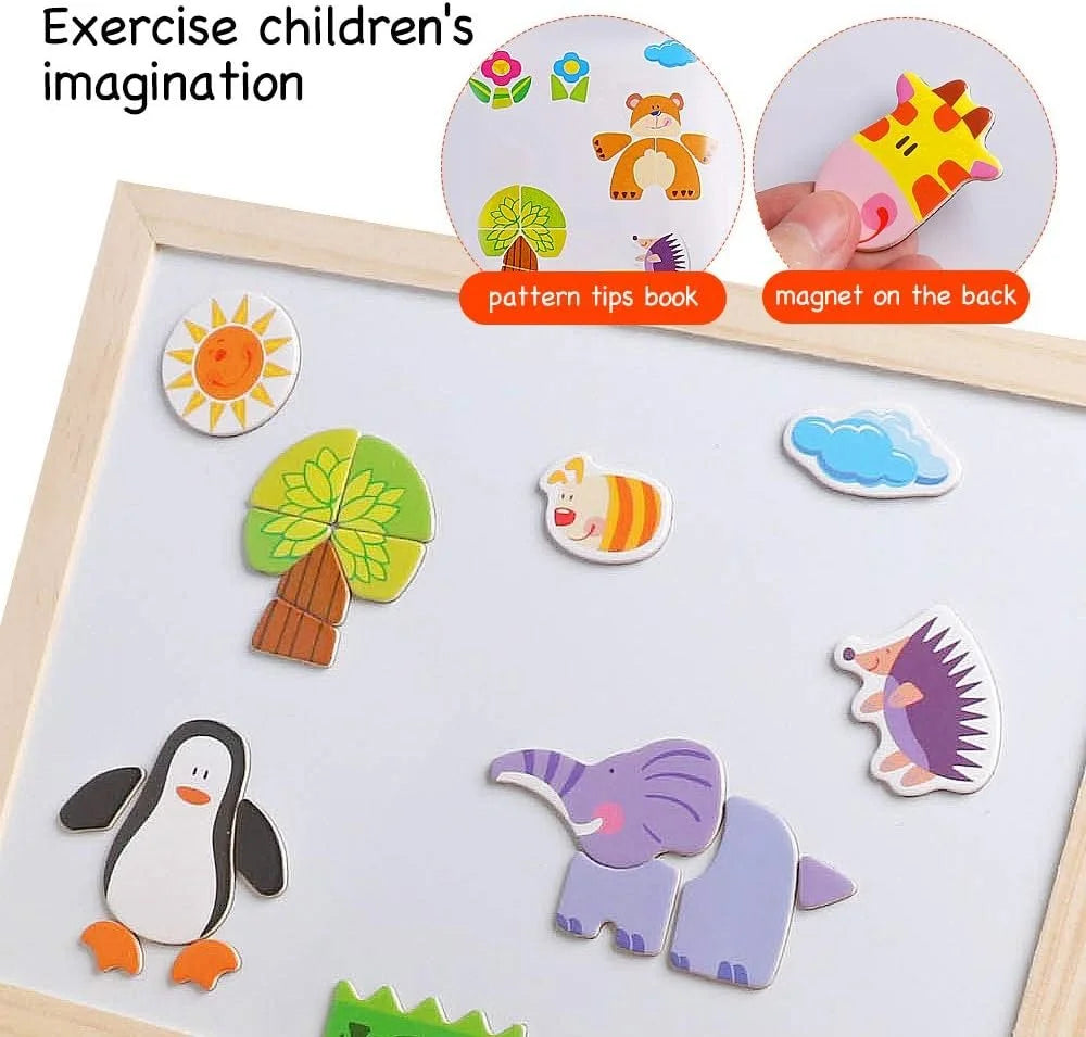 Wooden Double Sided Magnetic Puzzle Drawing Easel Board