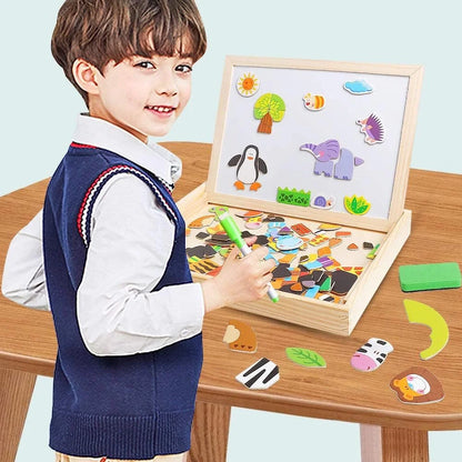 Wooden Double Sided Magnetic Puzzle Drawing Easel Board