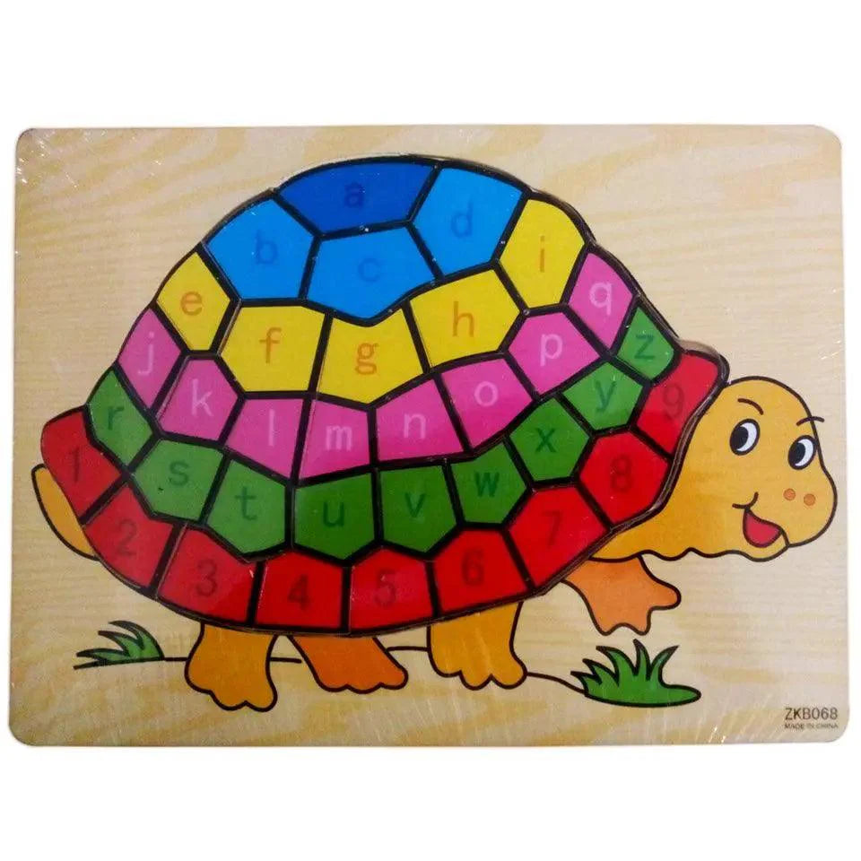 Wooden Educational Alphabet Cartoon Turtle Puzzle for kids