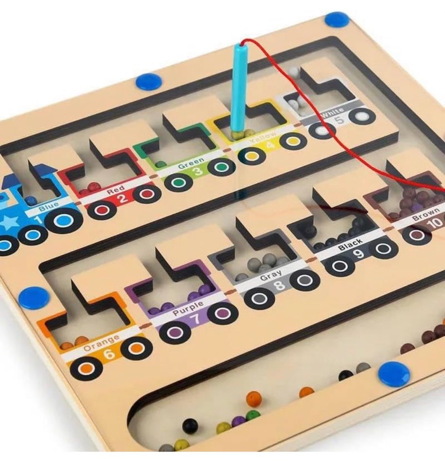 Wooden Magnetic location maze game, Magnet Train Maze