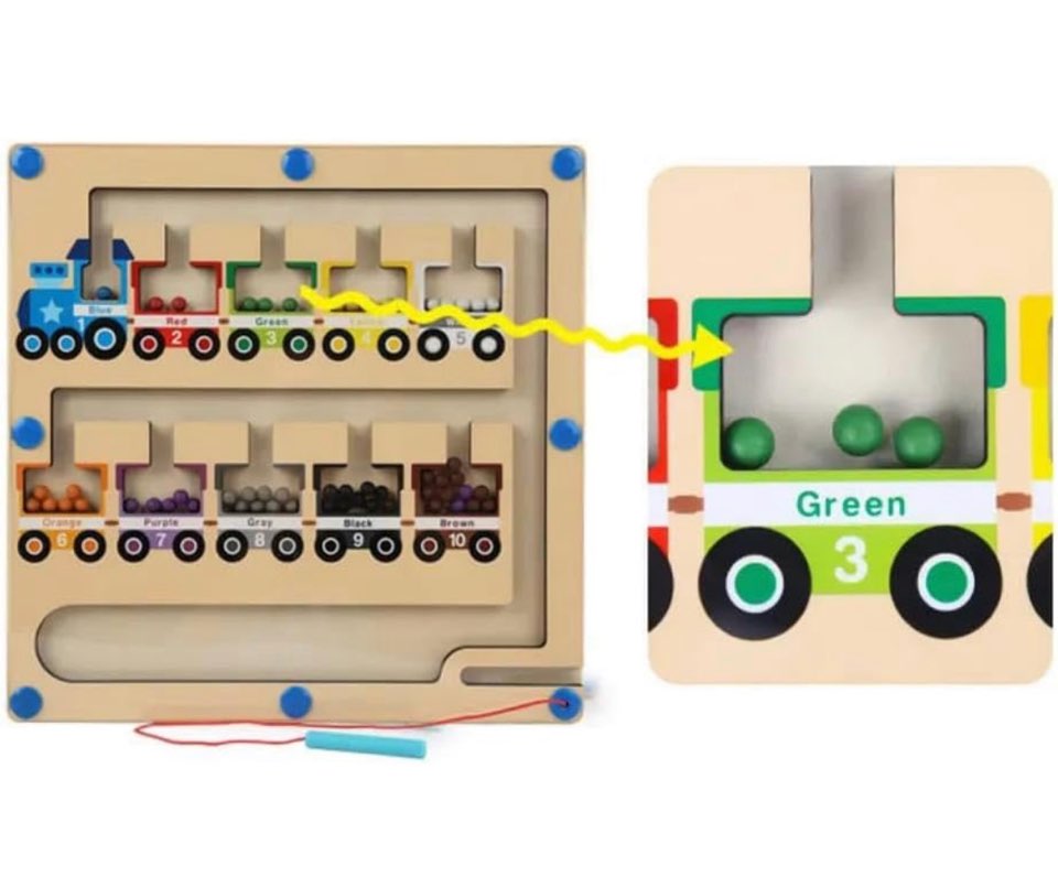 Wooden Magnetic location maze game, Magnet Train Maze