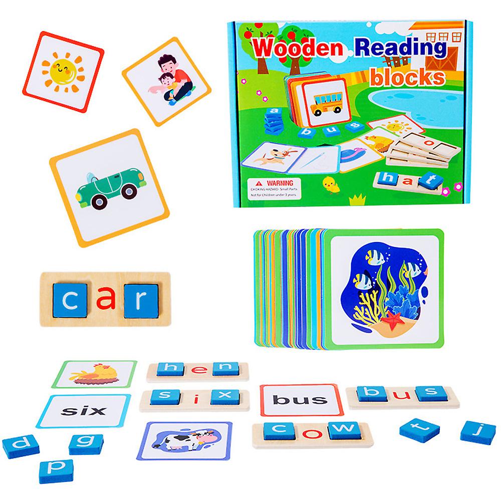 Wooden Reading Blocks Educational Toy for Kids