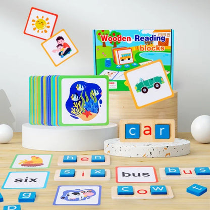 Wooden Reading Blocks Educational Toy for Kids