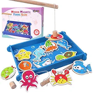 Wooden Magnetic Fishing Game and Puzzle Board