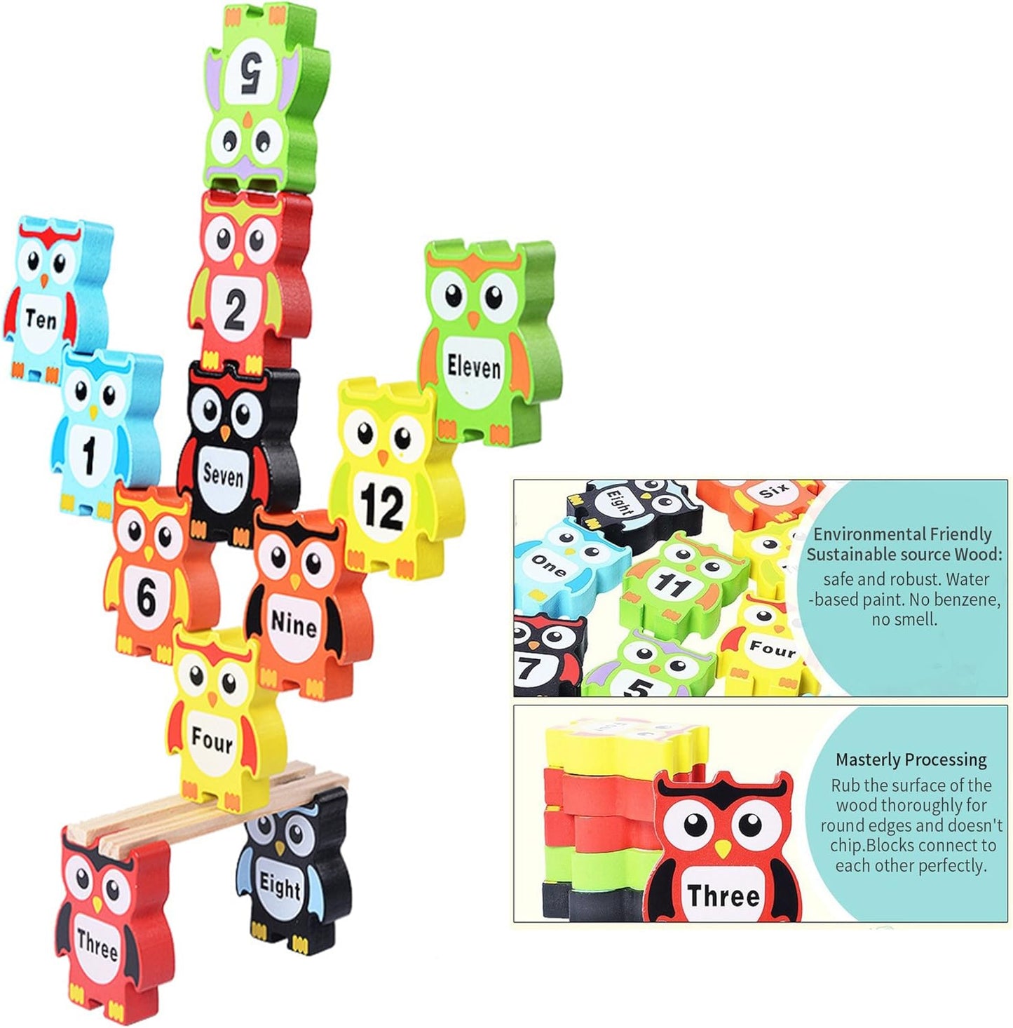 Wooden Owl Stack Happy Balancing Game