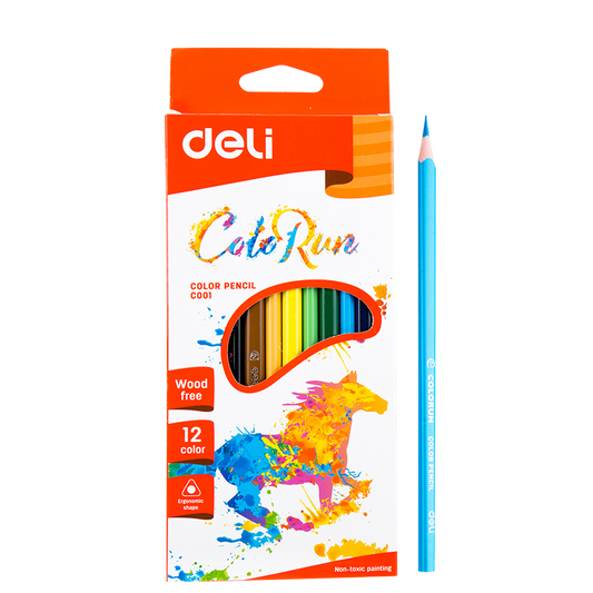 Deli Woodless Plastic Color Pencil 12Pcs EC00100